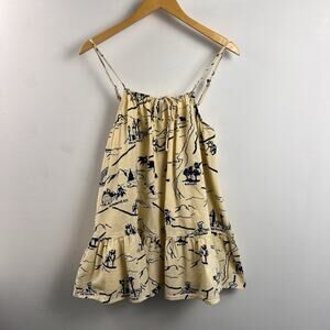 Urban Outfitters Nova Ruffle Frock Dress Tunic M Travel Map Print Cream & Navy